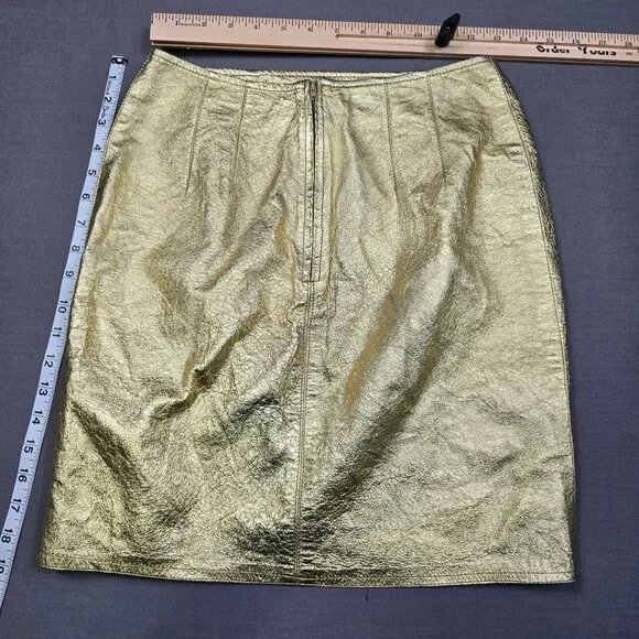 Melanzona Size 6 Metallic Gold Leather Pencil Skirt Vintage Bergdorf Goodman - Picture 8 of 8
